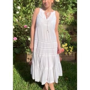 Rebecca Taylor White Cotton Midi Dress – Cottagecore Prairie Romance